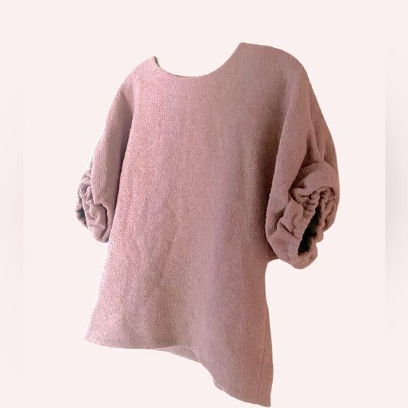 Anthropologie COS Wool Bouclé Top in Mauve With Gathered Cuffs Size 6 - Picture 2 of 16